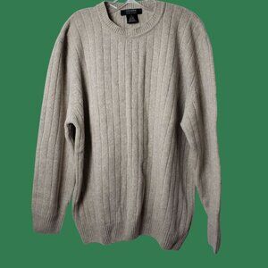 Giorgiolini Mens 100% Wool Ribbed Knit Pullover Sweater Beige Large